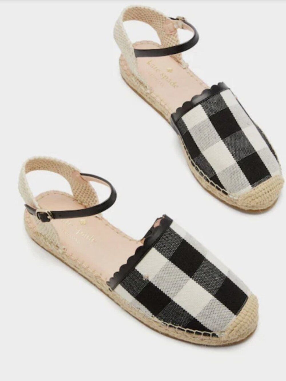 Kate Spade Bonnie Gingham espadrille sandal in black and white canvas Size 7.5